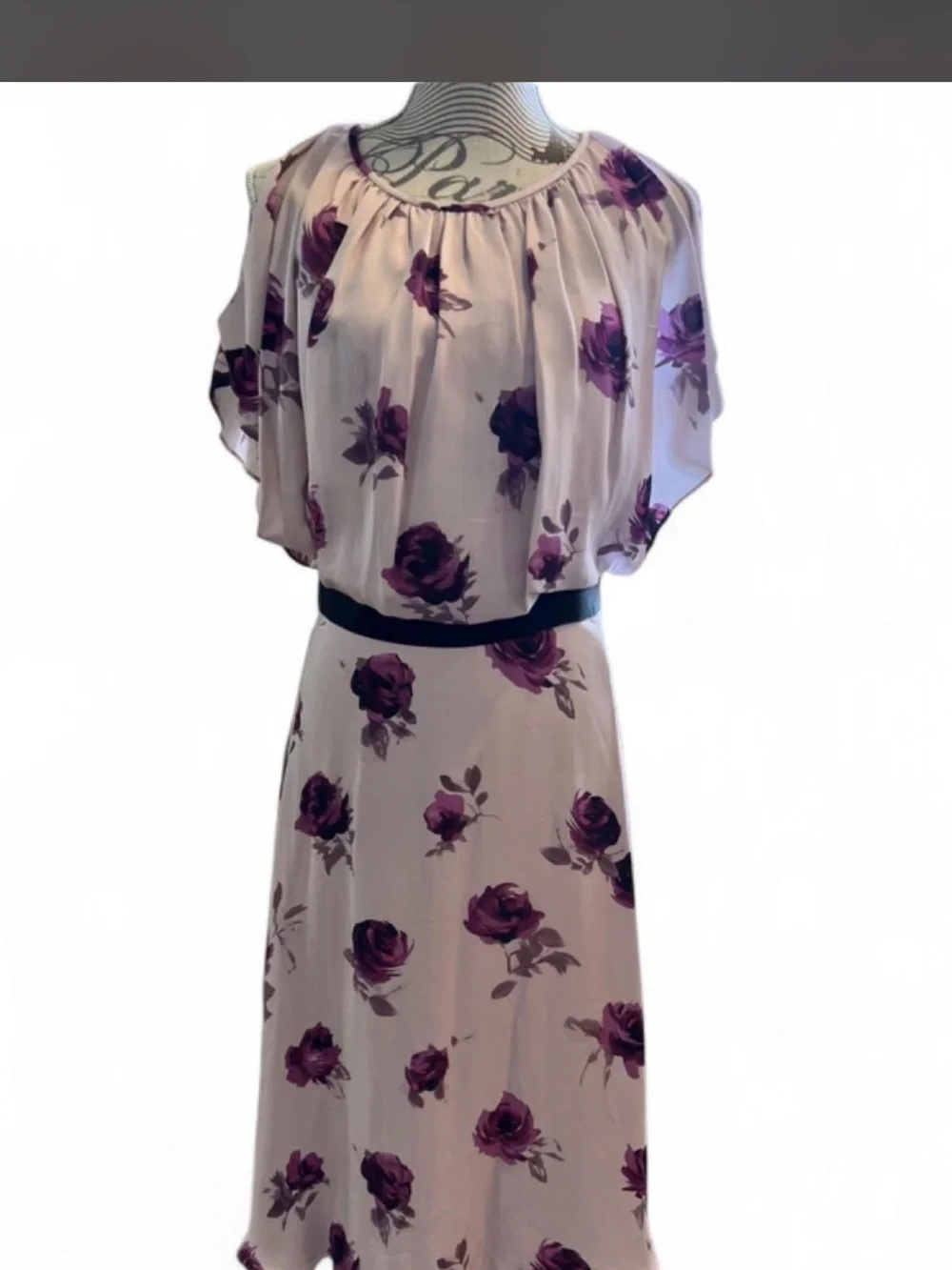 kate spade Lavender Floral Cold-Shoulder Midi Dress with Black Belt